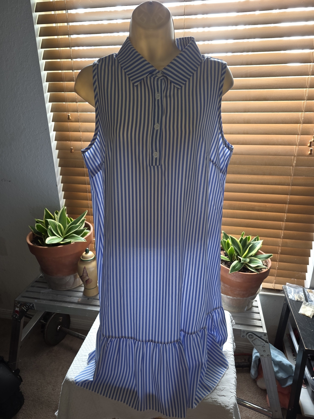 Blue and White Collared Dress